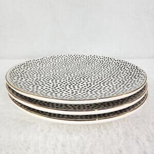 3 Thyme & Table Ava Collection Stoneware Cream & Black Dot Salad Plates EUC